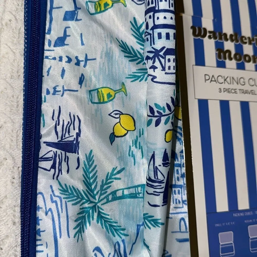WM Blue Green Yellow Coastal Lemon Mesh Stripe 3 Piece Travel Packing Cube Set